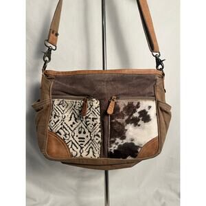 Myra Western Cowhide Crossbody Boho Canvas Leather